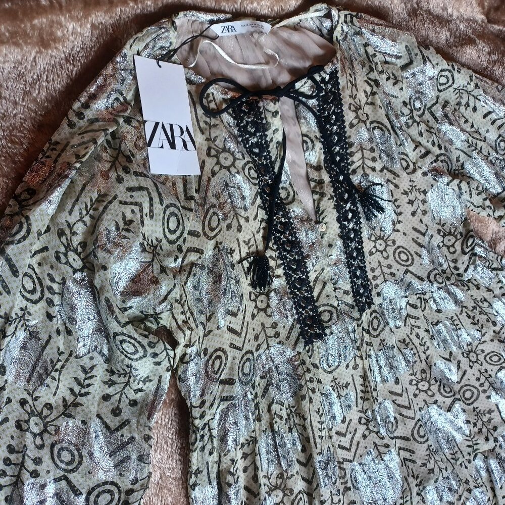 ZARA MULTI-COLOR Embroidered  Deep V Mini Dress NWT sz M